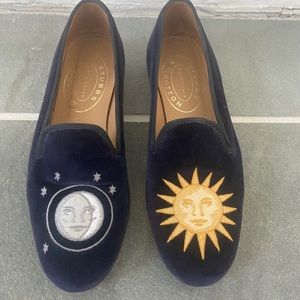 Stubbs & Wootton Star/Moon Slipper Navy Velvet 8.5